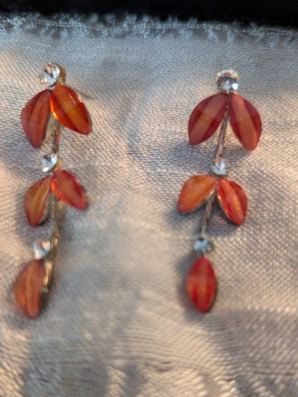 Vintage Drop Rhinestone Earrings | Orange/Coral & Clear Stones